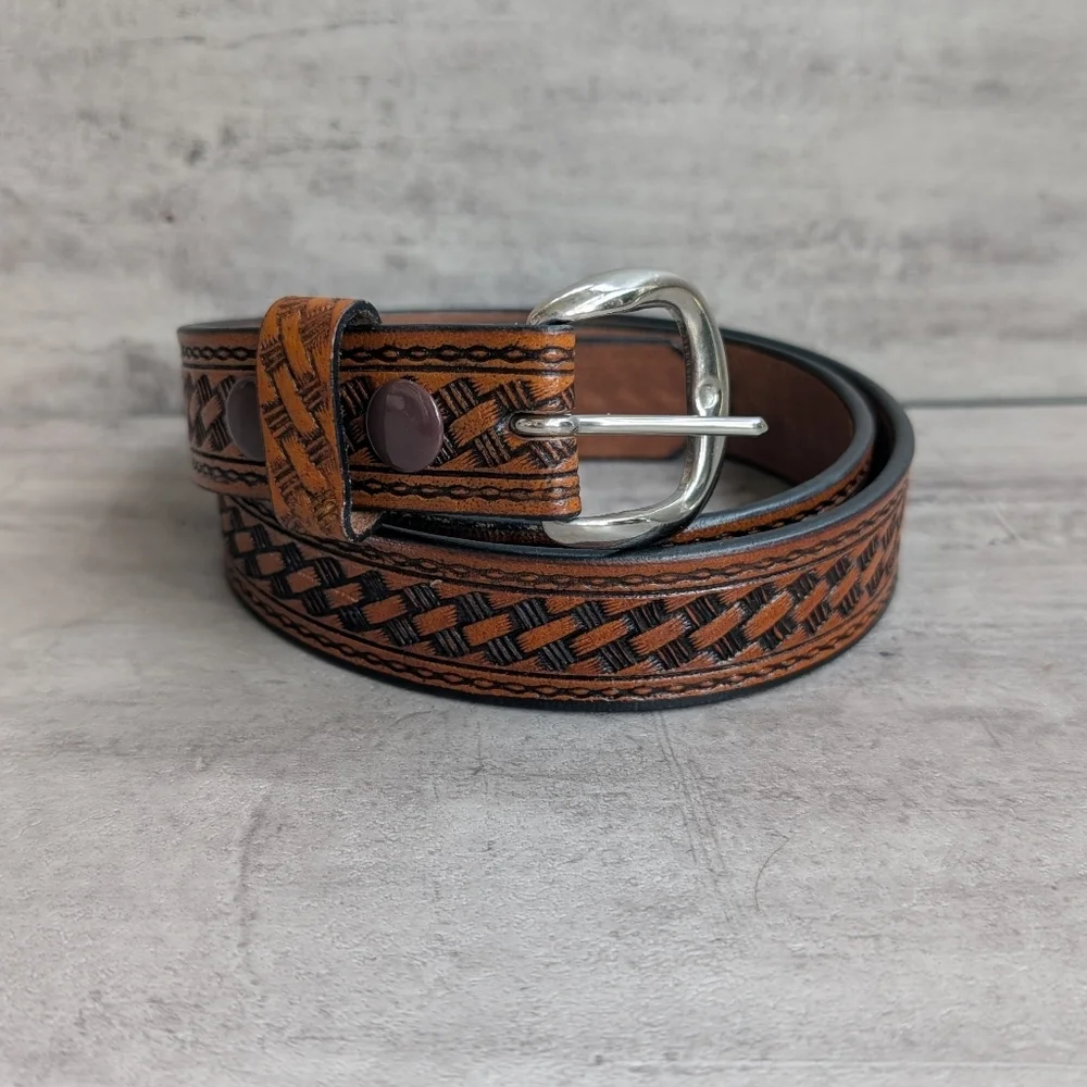 C.L. Embossed Genuine Leather Brown Belt Mens size 54